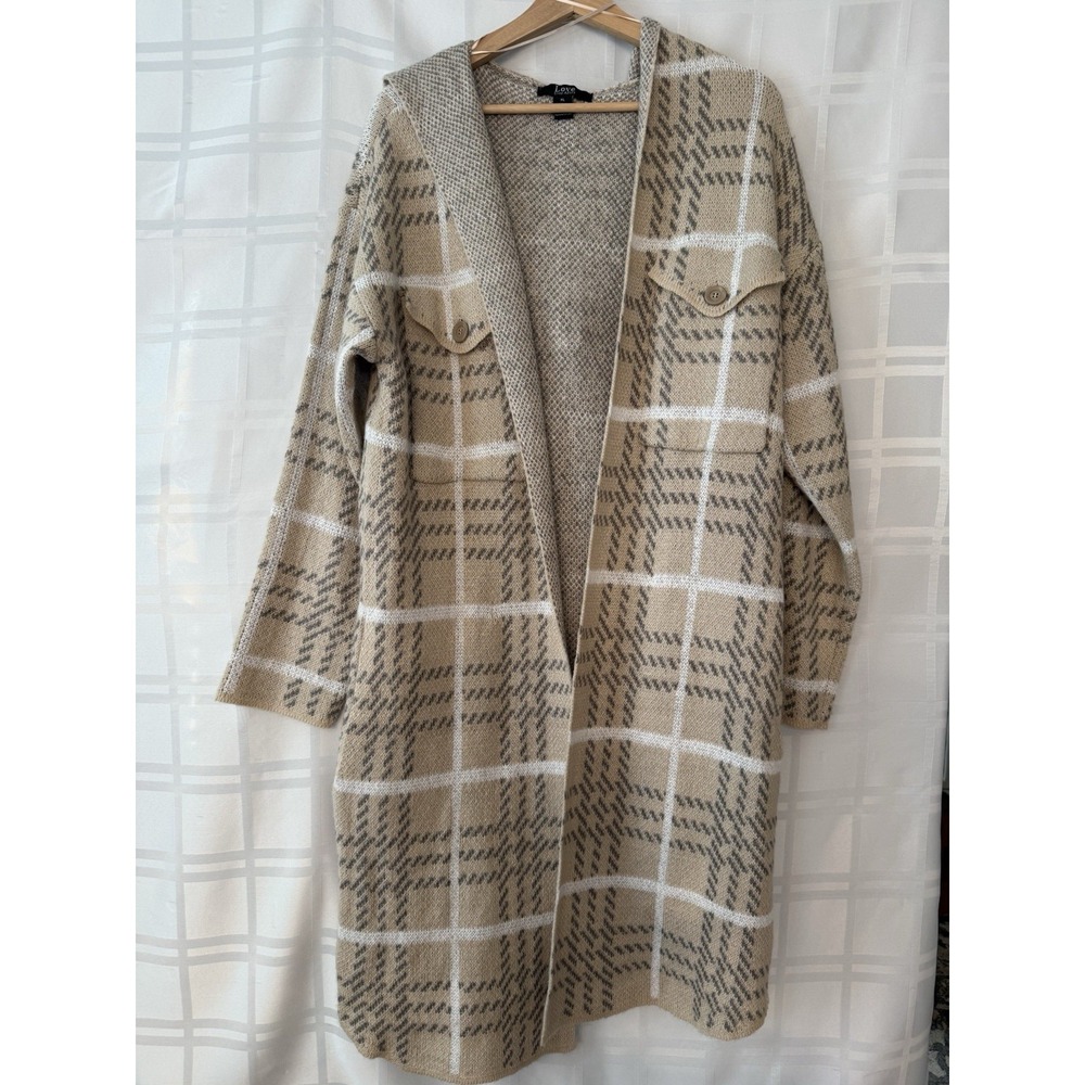Love Ever After Hooded Long Open Front Knit Cardigan Sweater Jacket Womens XL